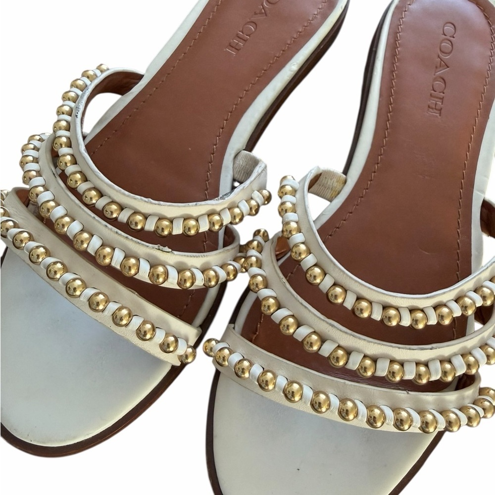 Coach White and gold strappy slide in studded Sandals - Picture 5 of 5